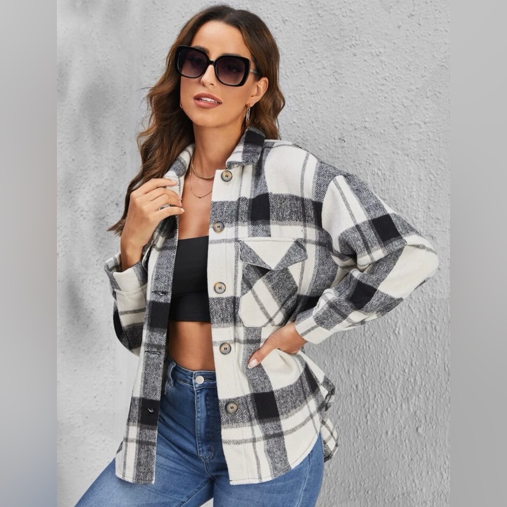 Shein Plaid Oversized Button Up